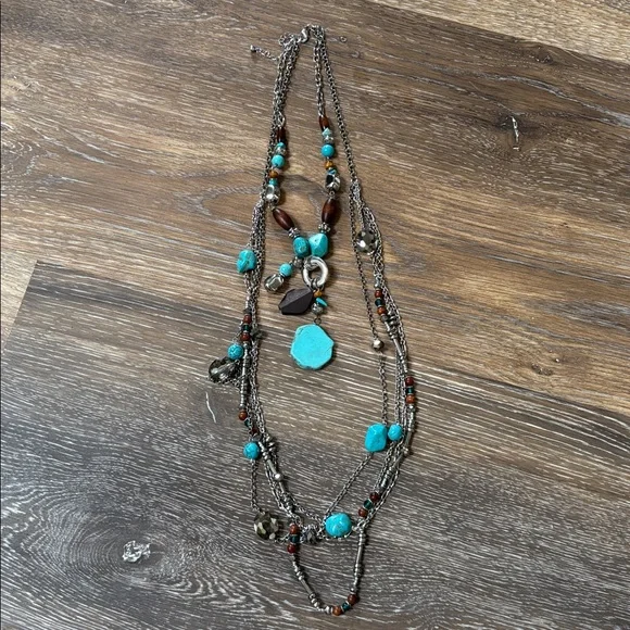 Woman’s Turquoise and Brown Multi-Layer Necklace - Picture 1 of 4